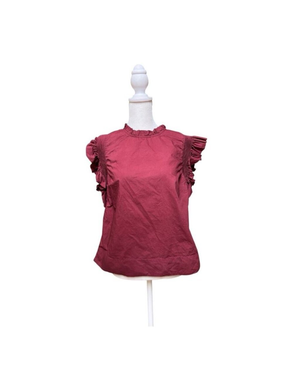 English Factory Burgundy Ruffle Sleeve Cotton Blouse Women’s Medium